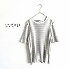 UNIQLO ユニクロ リブボーダーTシャツ 5分袖 L ホワイト クルーネック