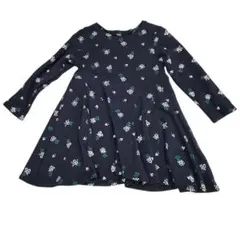 ベビー 長袖ワンピース ネイビー花柄 95cm