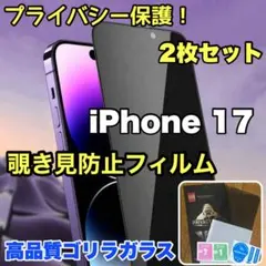 プライバシー保護【iPhone 17】覗き見防止強化ガラスフィルム　２枚セット