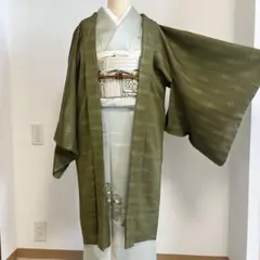 新品　正絹　単衣　女物　長羽織　草色