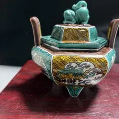 色絵 獅子摘 香炉 三足 陶磁器九谷焼直しあります