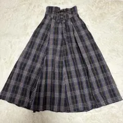 MERCURYDUO チェック柄フレアスカート ネイビー系