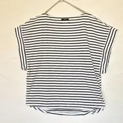 【LOUNIE】日本製 ボーダー柄フレンチスリーブカットソー 白×黒 F【美品】のサムネイル