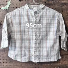 【美品】95cmテータテート　チェックブラウス　ノーカラー
