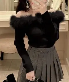 GRL ファーオフショルダーニットトップス an1271 ブラック