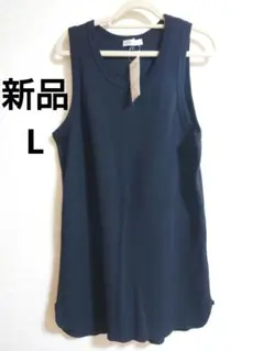 新品　a.v.v　ワッフル　タンクトップ　ノースリーブ　ブラック　Lのサムネイル