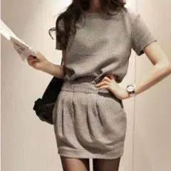 新品送料無料♪千鳥格子　半袖プルオーバー・ワンピース(00005)