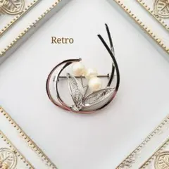 昭和 レトロ アンティーク 80s ヴィンテージ パール リーフ ブローチ