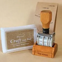 コラージュ日記　日付印スタンプゴム印レトロアンティーク風雑貨　ゴールドインク付き