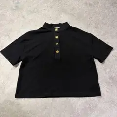 ZARA ザラ ボタン付きハーフネック半袖ニット ブラック Sサイズ トップス