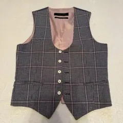 ZARA フォーマルベスト チェック ネイビーピンク系 M 美品
