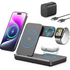 【2024新登場】ワイヤレス充電器 3 in 1急速充電 折り畳み式