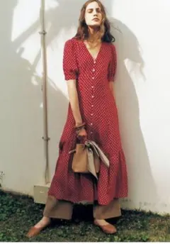 SNIDEL パフスリーブ　フリルワンピース　赤　レッド