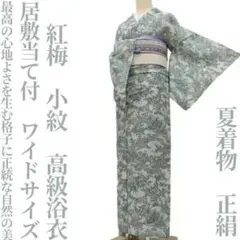 ゆめsaku 夏着物 正絹 絹紅梅 居敷当て付 ワイド 小紋 高級浴衣P-85