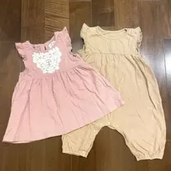 女の子服　BeBeワンピース・UNIQLOロンパースセット80cm