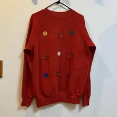古着 ヴィンテージ 赤 ボタンアート レディースM