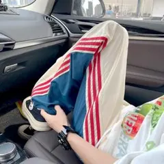 トラックパンツ　ナイロンパンツ　バイカラー　ジャージ　ストライプ　トリコロール