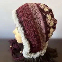 耳当て付きニット帽子　ボンネット帽子　ビーニー ニット帽子　バラクラバ　ファー付