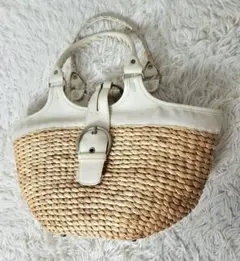 PRADA ベージュ トートバッグ zac5 プラダ 刺繍ロゴ カゴバッグ ひ5