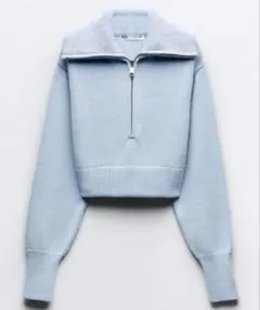 ZARA ハーフジップアップニット ブルー 水色