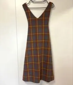 リボン付きジャンパースカート チェック ブラウン系