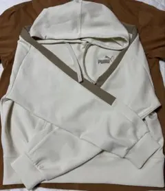 PUMA フード付きパーカー M ホワイト/ブラウン