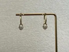 ハートチャームピアス（訳あり） ゴールド×ストーン