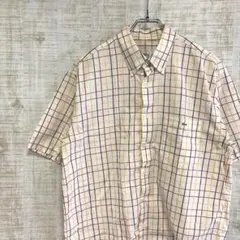 ラコステ☆刺繍ロゴ　半袖シャツ　チェック柄　BDシャツ　古着　LACOSTE