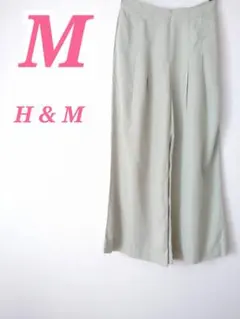 H&M エイチアンドエム リネンブレンドパンツ ライトカーキ M ロング丈