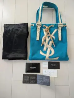 ♡YSL♡イヴ・サンローラン カハラ トートバッグ キャンバス ブルー ロゴ