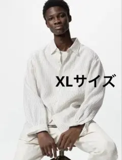 【新品】今季UNIQLOプレミアムリネンシャツ/ストライプ✴︎XL ✴︎オフホワイト
