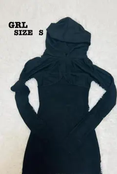 【美シルエット】GRLグレイル フーディー ワンピース 黒 S 韓国風[349]