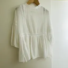 【GLOBAL WORK】　アイリッシュレース　シルクコットン　ブラウス　L