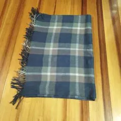 グレーー系チェックストール 大判 ウール混紡
