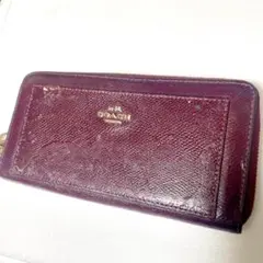 COACH コーチ パープル レザー 長財布 レディース ラウンドファスナー