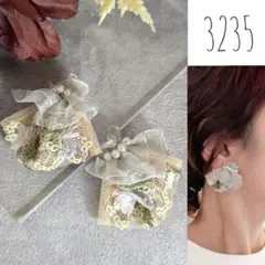 インド刺繍リボン パール ビーズ刺繍 フリル ハンドメイド ピアス イヤリング