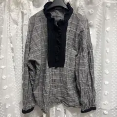 美品　サマンサモスモス　麻混ギンガムチェック長袖ブラウス