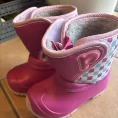 子ども用ピンクチェック柄ブーツ　スノーブーツ