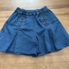 デニム キュロット スカート風 リボン 編み上げ　150 かわいい