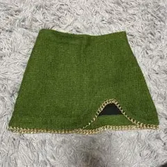 ZARA グリーン ミニスカート チェーン装飾付き