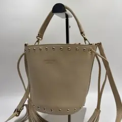 良品✨クリスチャンヴァラ ショルダーバッグ レザー ベージュ スタッズ 2wayのサムネイル