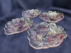 NARUMI ナルミ クリスタルガラス盛皿花柄レリーフ 21cm葉型フルーツ皿のサムネイル