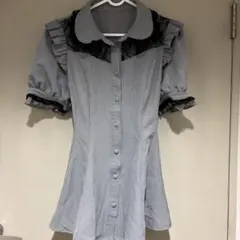 グレー フリル付きミニワンピース 半袖 シークレット ハニー