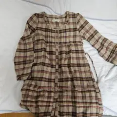チェック柄 七分袖ワンピース 100%綿