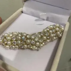 本真珠【パール×ビジュー ヘアバレッタ／ゴールド】