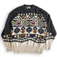 貴重【VINTAGE FILA】90s レトロビンテージニット フェアアイル風