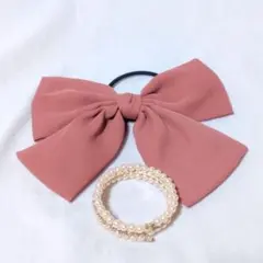 大きめ　りぼん　ヘアゴム　リボン　ピンク　くすみカラー　かわいい　ブレスレット