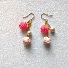 水引ピアス(イヤリング)　玉結びとコットンパール　ハンドメイド水引アクセサリー