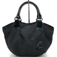 極美品 アニエスべーボヤージュ ハンドバッグ ロゴ ポリエステル ブラック