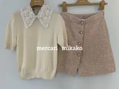 miumiu 2021 キラキラ ビジュー 装飾つき半袖ニット＆スカート